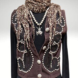 Double D Ranch Womens Sz XS Dark Brown Western Embellishment Vest